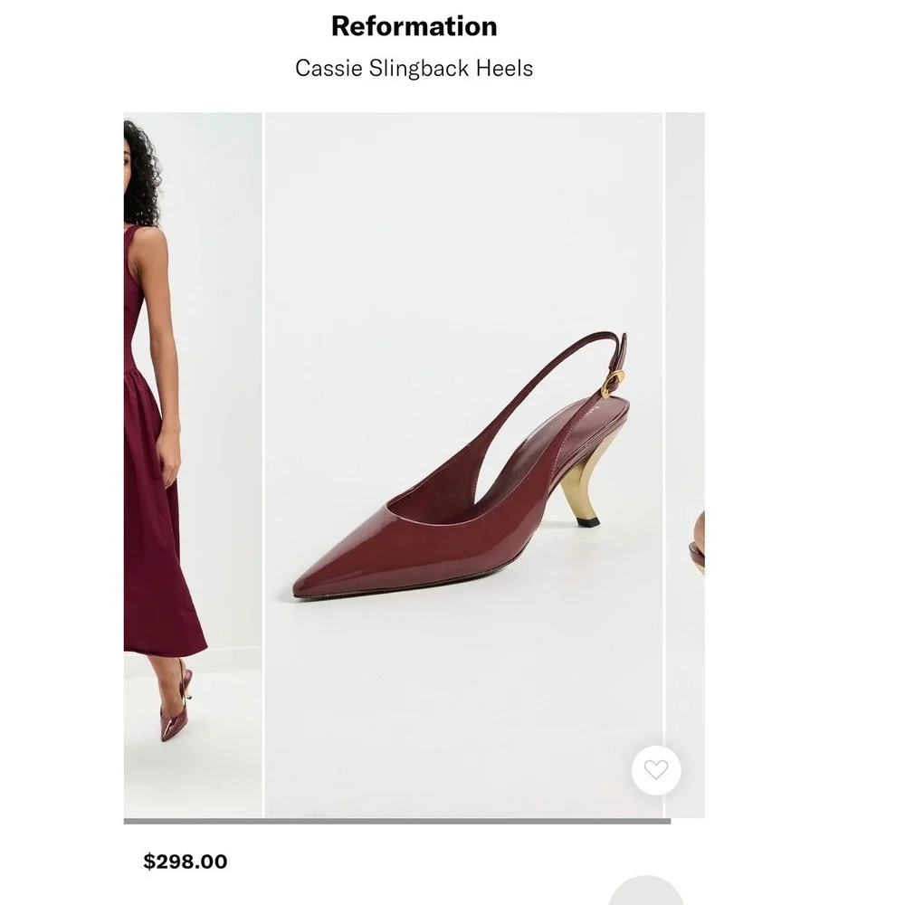 NEW Reformation Cassie Slingback Pump Red Patent Gold Sculptural Heel Size 10